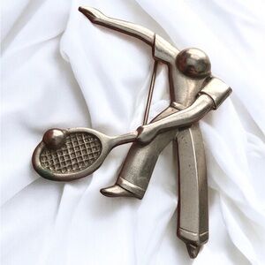 BOGO Vintage Modernist Metal Tennis Player Brooch